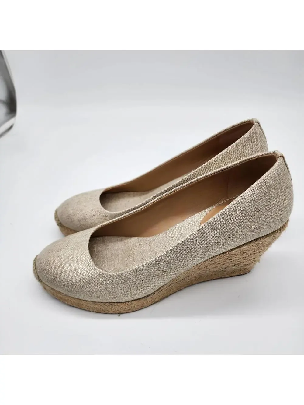 J.Crew Metallic Cream Espadrille Wedge Shoes Women's Size 11 Canvas